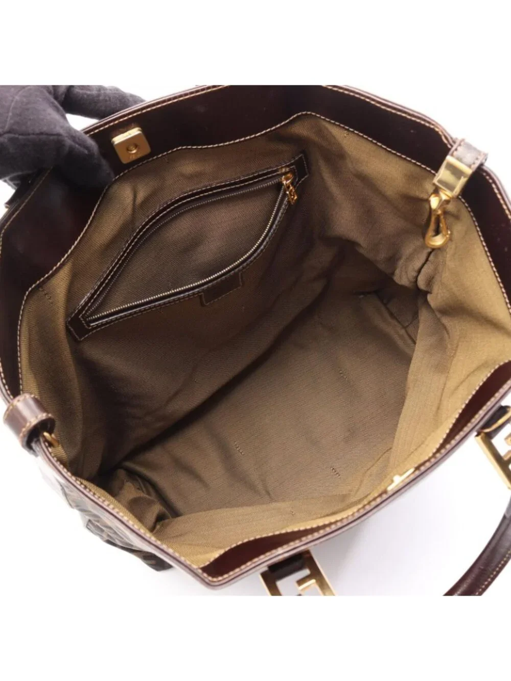 Fendi Tote Zucca Black Brown Canvas Leather